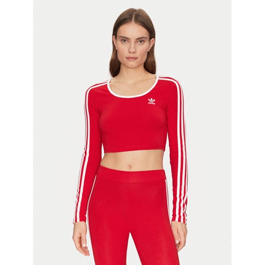 adidas Bluzka adicolor 3-Stripes JD4626 Czerwony Slim Fit ze sklepu MODIVO w kategorii Bluzki damskie - zdjęcie 182626249