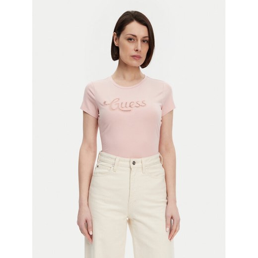 Guess T-Shirt W5GI47 KA0Q1 Różowy Slim Fit ze sklepu MODIVO w kategorii Bluzki damskie - zdjęcie 182626527