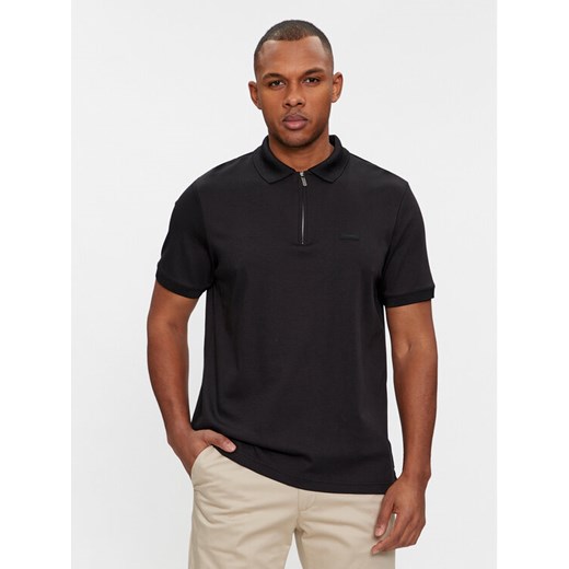 Calvin Klein Polo Smooth Cotton Welt Zip Polo K10K112754 Czarny Regular Fit ze sklepu MODIVO w kategorii T-shirty męskie - zdjęcie 182626547