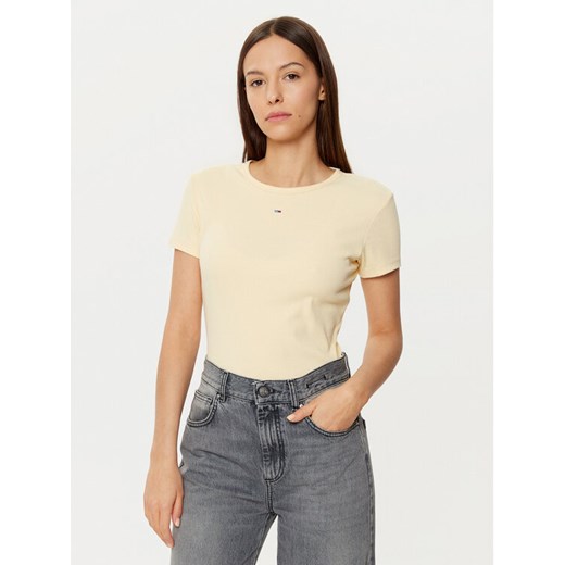 Tommy Jeans T-Shirt Essential DW0DW17383 Beżowy Slim Fit ze sklepu MODIVO w kategorii Bluzki damskie - zdjęcie 182626989