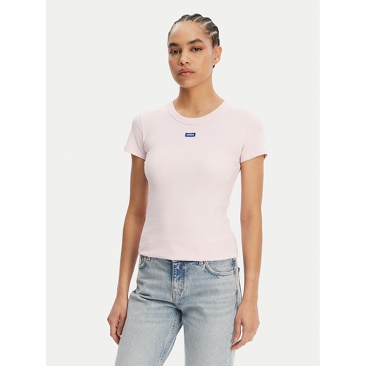 HUGO T-Shirt Easy 50523924 Różowy Slim Fit ze sklepu MODIVO w kategorii Bluzki damskie - zdjęcie 182627188