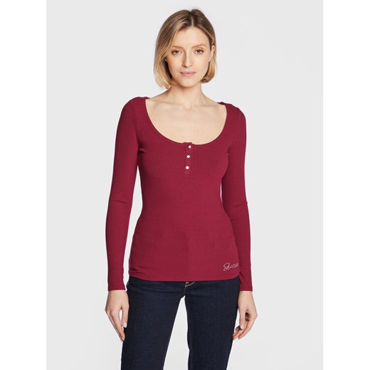 Guess Bluzka Karlee Jewel W2YP46 KBCO2 Bordowy Slim Fit ze sklepu MODIVO w kategorii Bluzki damskie - zdjęcie 182627206