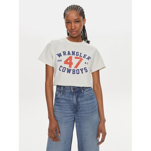 Wrangler T-Shirt 112350277 Écru Regular Fit ze sklepu MODIVO w kategorii Bluzki damskie - zdjęcie 182627756