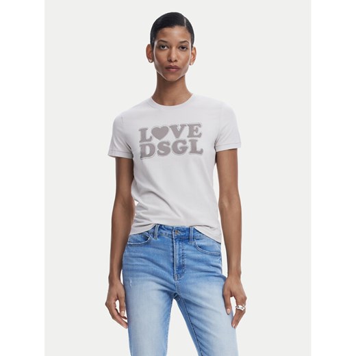 Desigual T-Shirt Love Dsgl 25SWTK10 Szary Regular Fit ze sklepu MODIVO w kategorii Bluzki damskie - zdjęcie 182628119