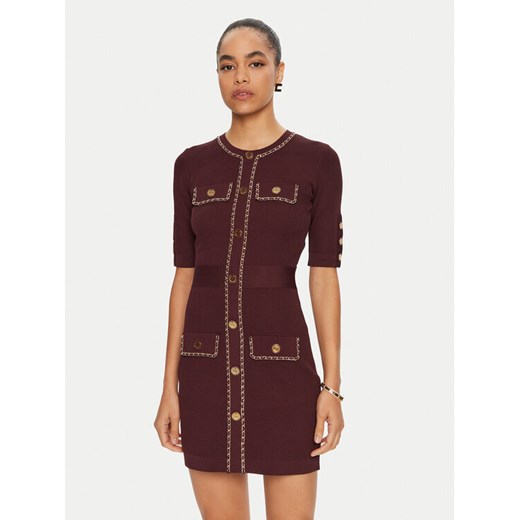 Elisabetta Franchi Sukienka dzianinowa AM-92B-46E2 Bordowy Regular Fit ze sklepu MODIVO w kategorii Sukienki - zdjęcie 182628166