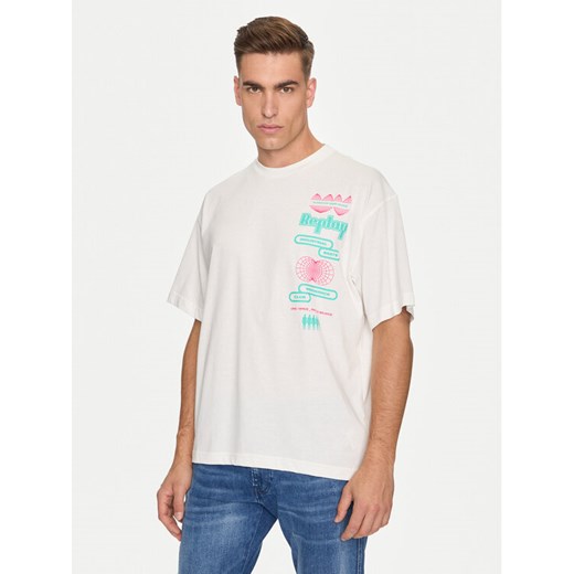 Replay T-Shirt MMG334.000.23454 Biały Oversize ze sklepu MODIVO w kategorii T-shirty męskie - zdjęcie 182628797