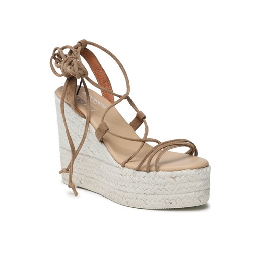 Manebi Espadryle Soft Suede Lace-Up Wedge Espadrilles L 8.7 WA Brązowy ze sklepu MODIVO w kategorii Sandały damskie - zdjęcie 182629059