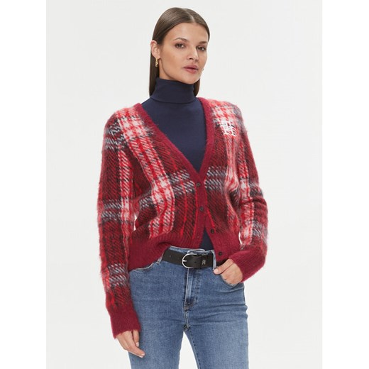 Tommy Hilfiger Kardigan Tartan WW0WW40129 Czerwony Regular Fit ze sklepu MODIVO w kategorii Swetry damskie - zdjęcie 182629456
