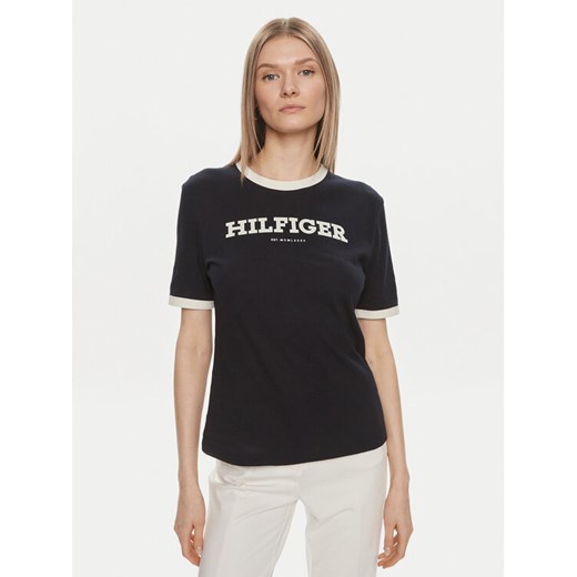 Tommy Hilfiger T-Shirt Monotype WW0WW41208 Granatowy Regular Fit ze sklepu MODIVO w kategorii Bluzki damskie - zdjęcie 182629649