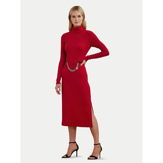 LAUREN RALPH LAUREN Sukienka dzianinowa 250951822002 Czerwony Slim Fit ze sklepu MODIVO w kategorii Sukienki - zdjęcie 182631335