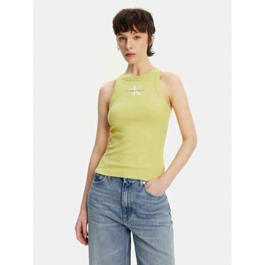 Calvin Klein Jeans Top Monologo J20J225301 Żółty Slim Fit ze sklepu MODIVO w kategorii Bluzki damskie - zdjęcie 182631645