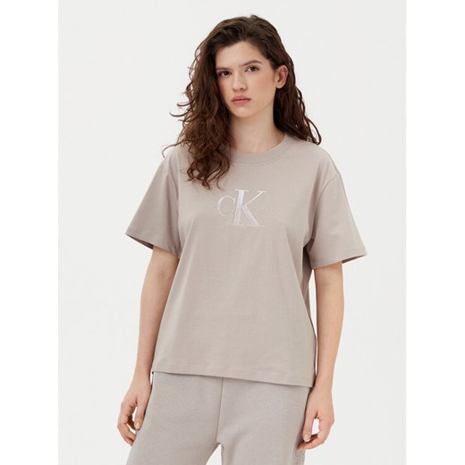 Calvin Klein Jeans T-Shirt Monologo J20J224798 Szary Relaxed Fit ze sklepu MODIVO w kategorii Bluzki damskie - zdjęcie 182631785