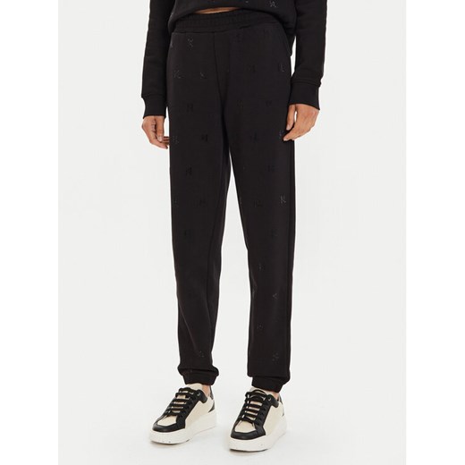KARL LAGERFELD Spodnie dresowe 246W1009 Czarny Regular Fit ze sklepu MODIVO w kategorii Spodnie damskie - zdjęcie 182632025