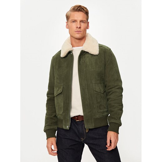 SCHOTT N.Y.C. Kurtka skórzana LC2410S Zielony Regular Fit ze sklepu MODIVO w kategorii Kurtki męskie - zdjęcie 182632389