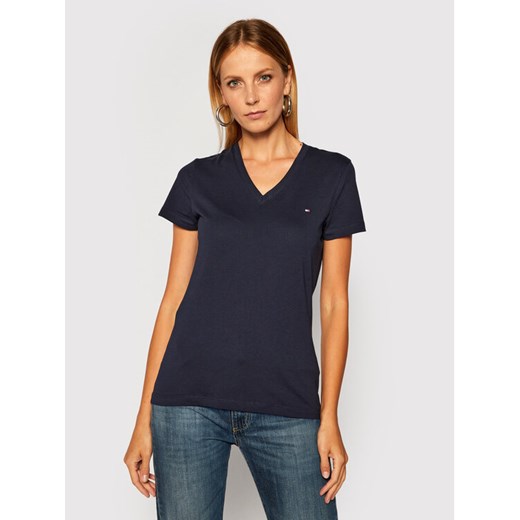 Tommy Hilfiger T-Shirt Heritage V-Neck Tee WW0WW24969 Granatowy Regular Fit ze sklepu MODIVO w kategorii Bluzki damskie - zdjęcie 182632459