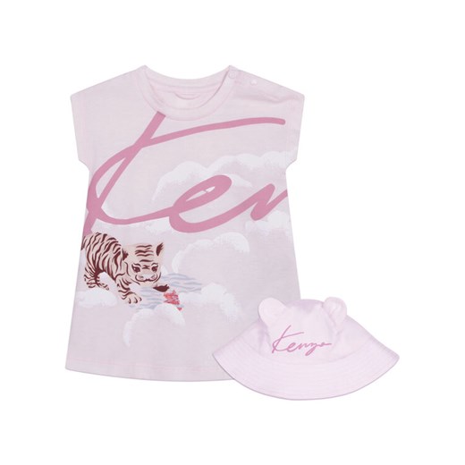 Kenzo Kids Komplet sukienka i czapka K98105 Różowy Regular Fit ze sklepu MODIVO w kategorii Sukienki niemowlęce - zdjęcie 182633089