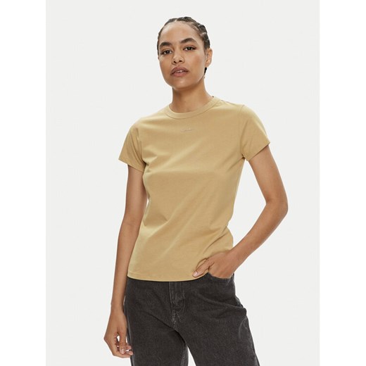 Calvin Klein T-Shirt Nano Logo K20K207212 Beżowy Slim Fit ze sklepu MODIVO w kategorii Bluzki damskie - zdjęcie 182633578