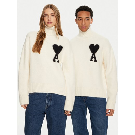 AMI PARIS Golf SPUKS425.KN0032 Écru Relaxed Fit ze sklepu MODIVO w kategorii Swetry męskie - zdjęcie 182634067