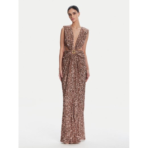 Elisabetta Franchi Sukienka wieczorowa ABR4852E2 181 Brązowy Regular Fit ze sklepu MODIVO w kategorii Sukienki - zdjęcie 182634185