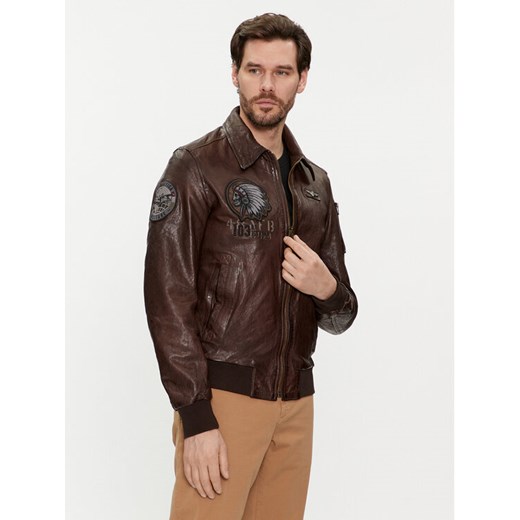 Aeronautica Militare Kurtka skórzana 241PN5039PL147 Brązowy Regular Fit Aeronautica Militare 54 MODIVO