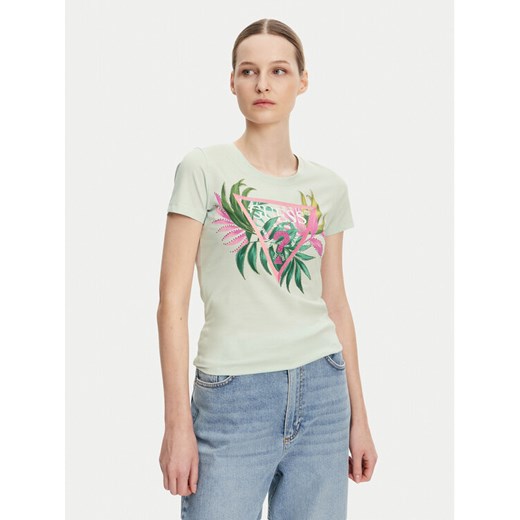 Guess T-Shirt W5GI07 J1314 Turkusowy Slim Fit ze sklepu MODIVO w kategorii Bluzki damskie - zdjęcie 182635445