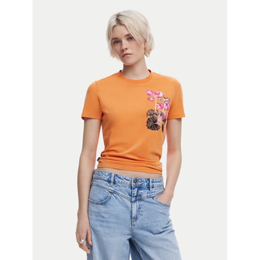 Desigual T-Shirt Botanical 25SWTK48 Pomarańczowy Slim Fit ze sklepu MODIVO w kategorii Bluzki damskie - zdjęcie 182635449