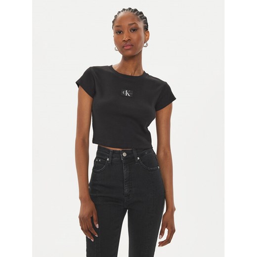 Calvin Klein Jeans T-Shirt Baby J20J223552 Czarny Slim Fit ze sklepu MODIVO w kategorii Bluzki damskie - zdjęcie 182636839