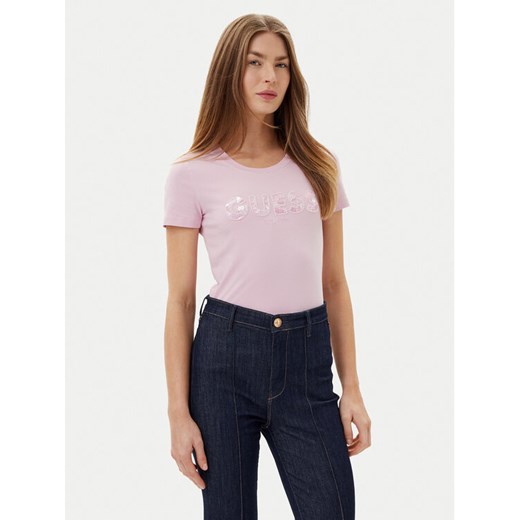 Guess T-Shirt W5GI17 J1314 Różowy Slim Fit ze sklepu MODIVO w kategorii Bluzki damskie - zdjęcie 182636888
