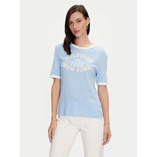 Tommy Hilfiger T-Shirt Varsity Ringer WW0WW42585 Niebieski Regular Fit ze sklepu MODIVO w kategorii Bluzki damskie - zdjęcie 182637105