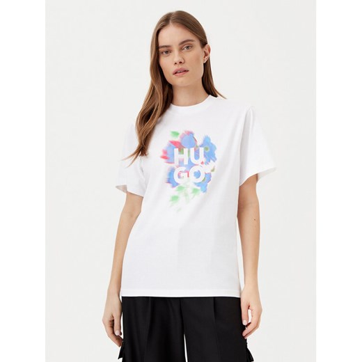 HUGO T-Shirt Vintage 50534545 Biały Boxy Fit ze sklepu MODIVO w kategorii Bluzki damskie - zdjęcie 182637176