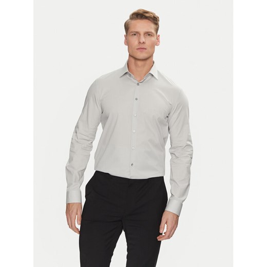 Calvin Klein Koszula Poplin Stretch Slim Shirt K10K108229 Szary Slim Fit ze sklepu MODIVO w kategorii Koszule męskie - zdjęcie 182637615