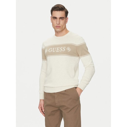 Guess Sweter M5GR05 Z3MI1 Beżowy Regular Fit ze sklepu MODIVO w kategorii Swetry męskie - zdjęcie 182637955