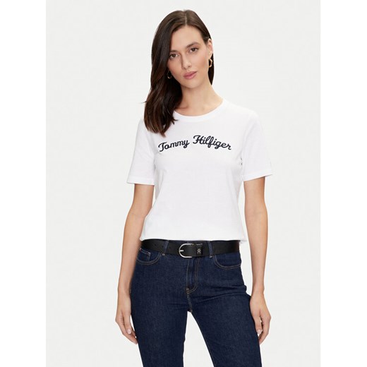 Tommy Hilfiger T-Shirt Script WW0WW42589 Biały Regular Fit ze sklepu MODIVO w kategorii Bluzki damskie - zdjęcie 182638016