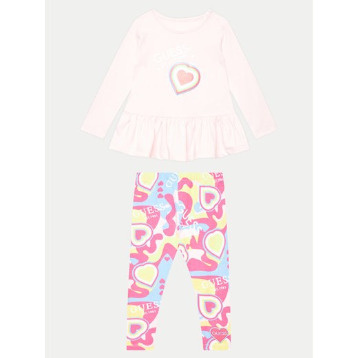 Guess Komplet bluzka i legginsy A4YG05 K6YW3 Różowy Regular Fit ze sklepu MODIVO w kategorii Komplety niemowlęce - zdjęcie 182638106