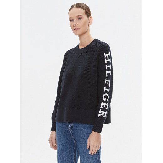 Tommy Hilfiger Sweter WW0WW39002 Granatowy Regular Fit ze sklepu MODIVO w kategorii Swetry damskie - zdjęcie 182639756