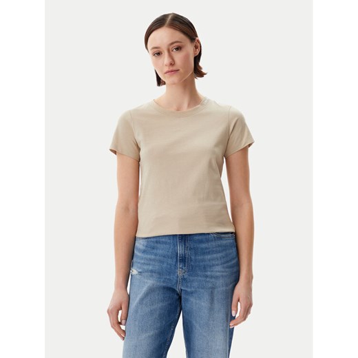 Calvin Klein Jeans T-Shirt Logo J20J225540 Beżowy Regular Fit ze sklepu MODIVO w kategorii Bluzki damskie - zdjęcie 182640169