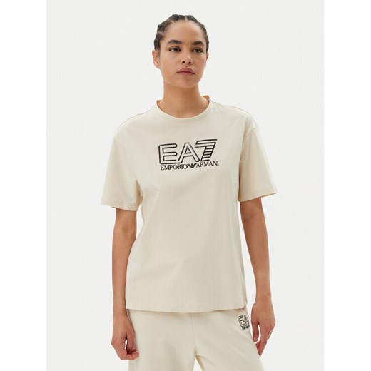 EA7 Emporio Armani T-Shirt 7W000098 AF12503 U1079 Beżowy Loose Fit ze sklepu MODIVO w kategorii Bluzki damskie - zdjęcie 182640515