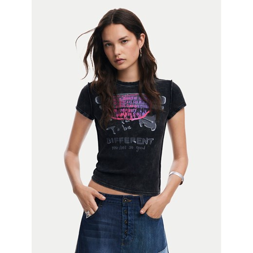 Desigual T-Shirt 25SWTKX6 Szary Slim Fit ze sklepu MODIVO w kategorii Bluzki damskie - zdjęcie 182640697