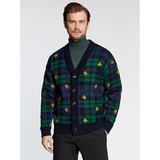 Tommy Hilfiger Kardigan Monogram MW0MW29037 Granatowy Regular Fit ze sklepu MODIVO w kategorii Swetry męskie - zdjęcie 182640838