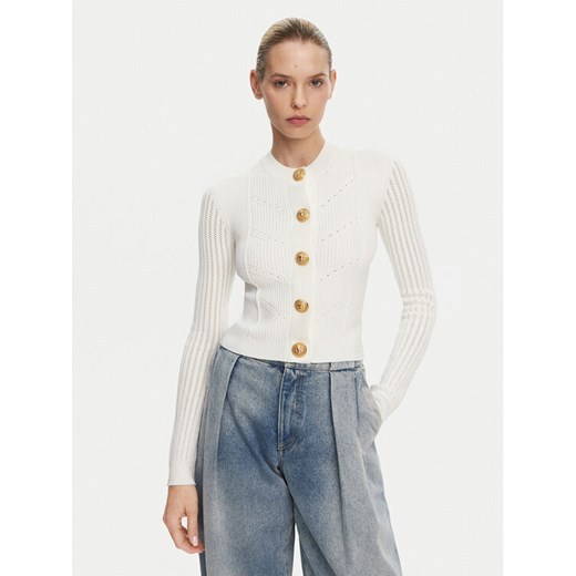 Balmain Kardigan DF1KL190KF24 Biały Regular Fit ze sklepu MODIVO w kategorii Swetry damskie - zdjęcie 182640895