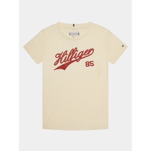 Tommy Hilfiger T-Shirt Hilfiger Script Tee S/S KG0KG07718 Écru Regular Fit ze sklepu MODIVO w kategorii Bluzki dziewczęce - zdjęcie 182641266