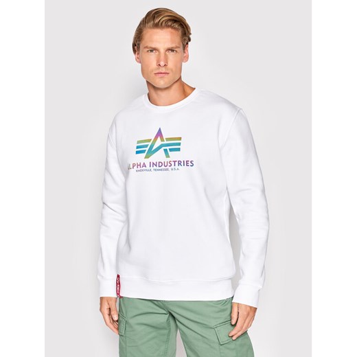 Alpha Industries Bluza Basic Rainbow Print 178302RR Biały Regular Fit ze sklepu MODIVO w kategorii Bluzy męskie - zdjęcie 182641637
