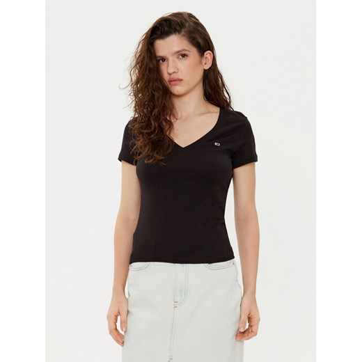 Tommy Jeans T-Shirt DW0DW20458 Czarny Slim Fit ze sklepu MODIVO w kategorii Bluzki damskie - zdjęcie 182642888