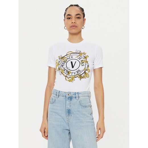 Versace Jeans Couture T-Shirt 78HAHC01 Biały Regular Fit ze sklepu MODIVO w kategorii Bluzki damskie - zdjęcie 182643317