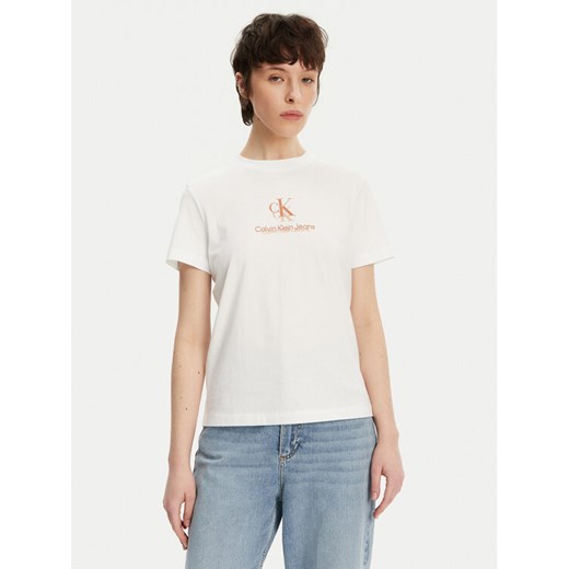 Calvin Klein Jeans T-Shirt Shadow Graphic J20J225545 Biały Regular Fit ze sklepu MODIVO w kategorii Bluzki damskie - zdjęcie 182644397