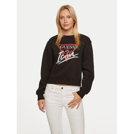 Guess Bluza W4YQ25 KB681 Czarny Regular Fit ze sklepu MODIVO w kategorii Bluzy damskie - zdjęcie 182644678