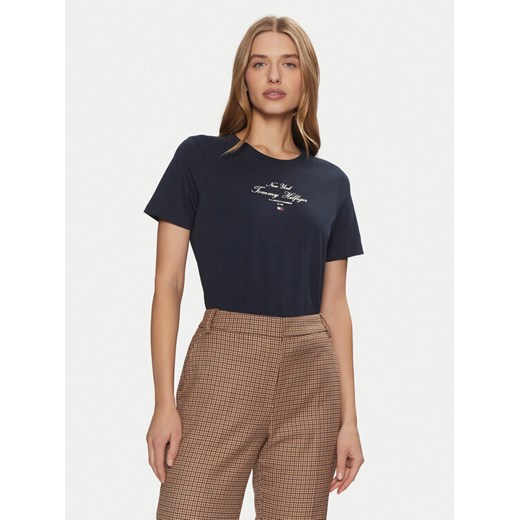 Tommy Hilfiger T-Shirt WW0WW43895 Granatowy Regular Fit ze sklepu MODIVO w kategorii Bluzki damskie - zdjęcie 182644699