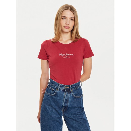 Pepe Jeans T-Shirt New Virginia PL505202 Czerwony Slim Fit ze sklepu MODIVO w kategorii Bluzki damskie - zdjęcie 182645169