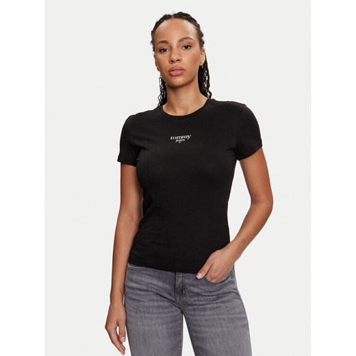 Tommy Jeans T-Shirt Essential DW0DW18397 Czarny Slim Fit ze sklepu MODIVO w kategorii Bluzki damskie - zdjęcie 182645456