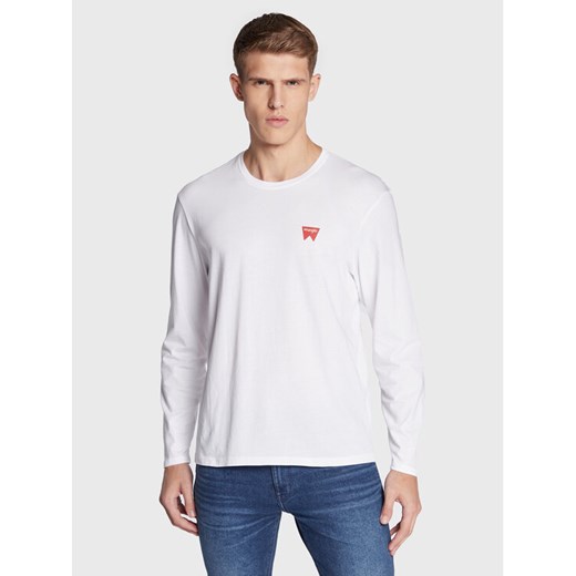 Wrangler Longsleeve Sign Off W70KD3989 112320268 Biały Regular Fit ze sklepu MODIVO w kategorii T-shirty męskie - zdjęcie 182646047